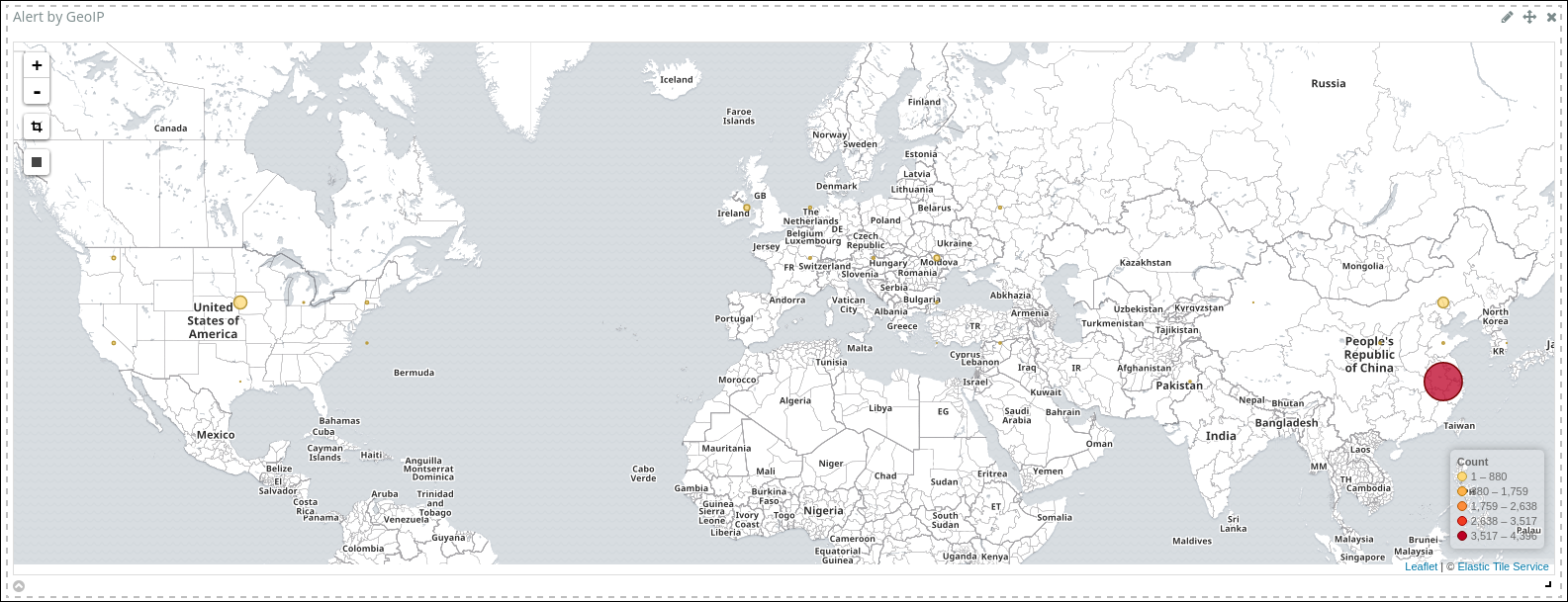A captura de tela mostra um mapa para alertas de IP geográfico.