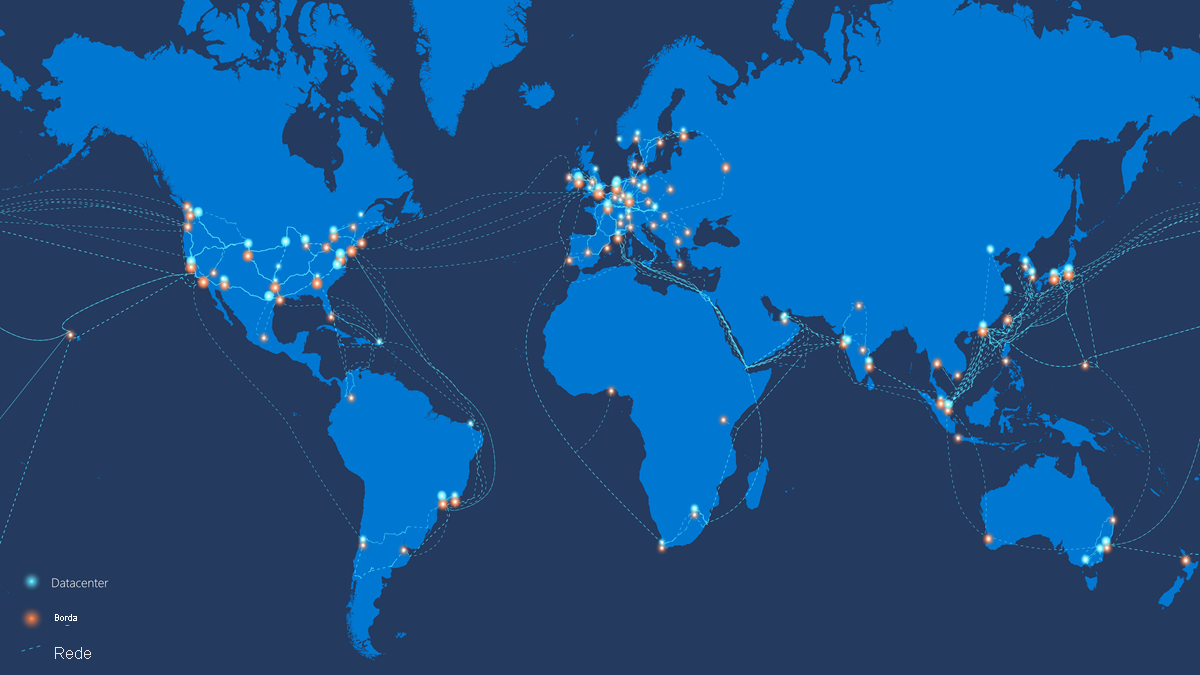 Diagrama da rede global da Microsoft.