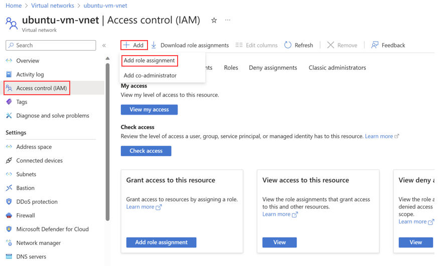 Captura de tela mostrando a área de controle de acesso virtual (IAM) para Adicionar atribuição de função.