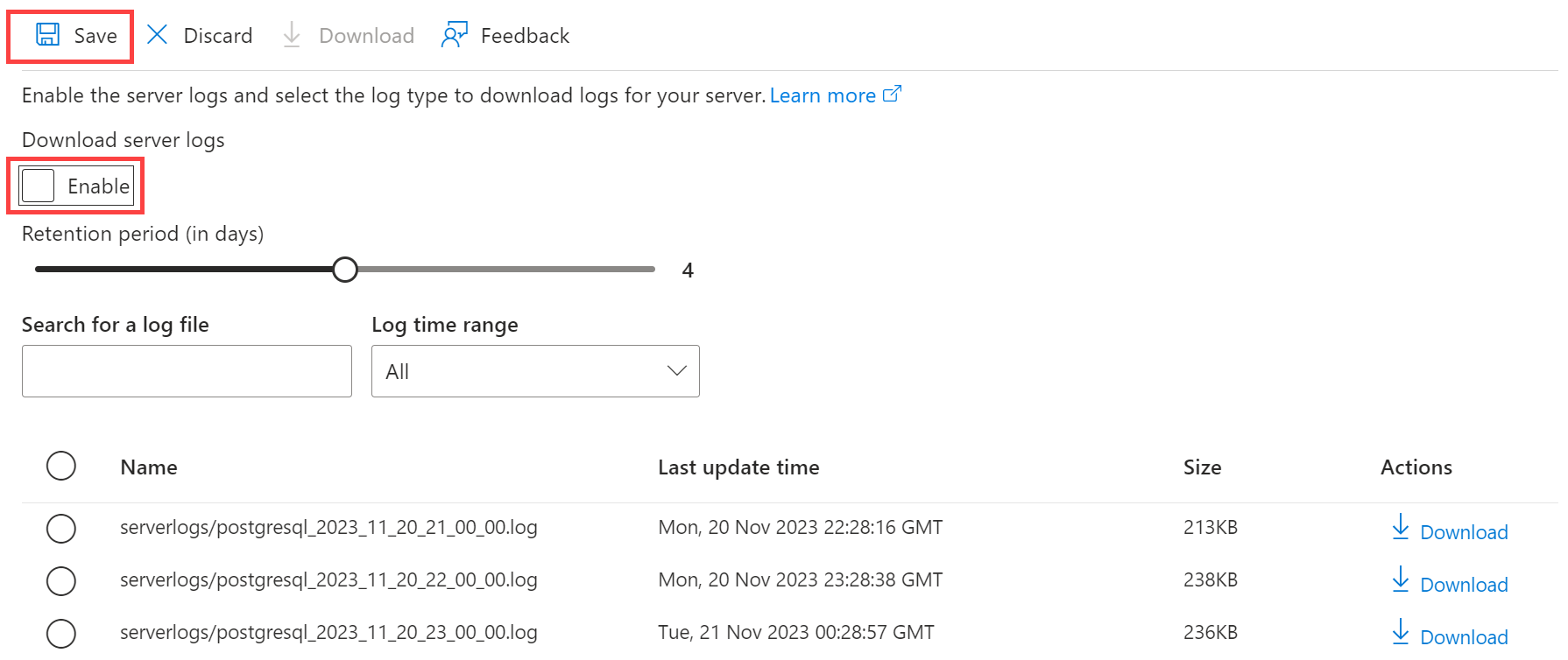 Captura de tela mostrando os logs do servidor - Desativar.