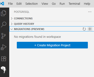 Captura de ecrã da criação de um novo projeto de migração.