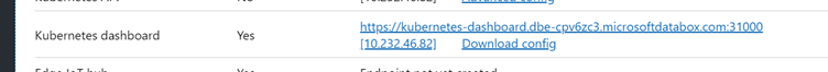 Screenshot of Kubernetes dashboard showing link to download config.