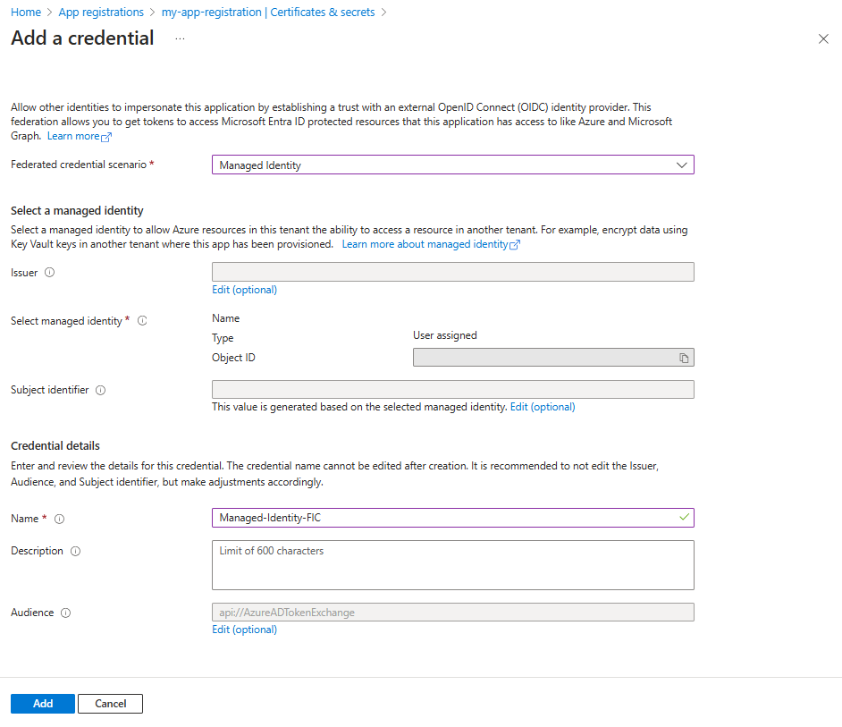 Captura de ecrã a mostrar como adicionar uma credencial.