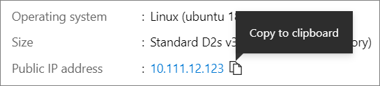 Screenshot showing how to copy the IP address for the virtual machine.