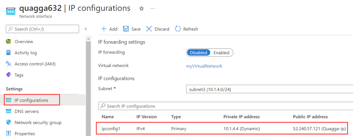 Captura de ecrã da página configurações de IP da VM quagga.