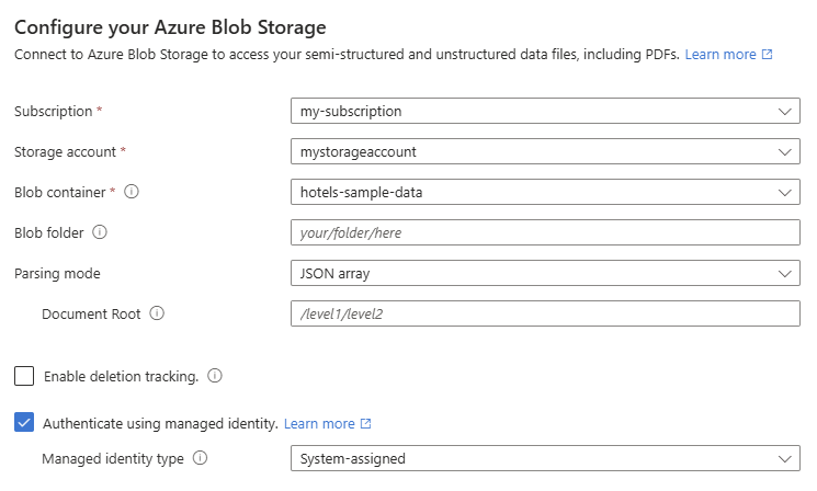 Captura de ecrã da página de Connect to your data no portal Azure.