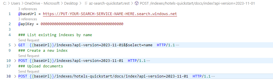Captura de tela que mostra o cliente REST com várias solicitações.