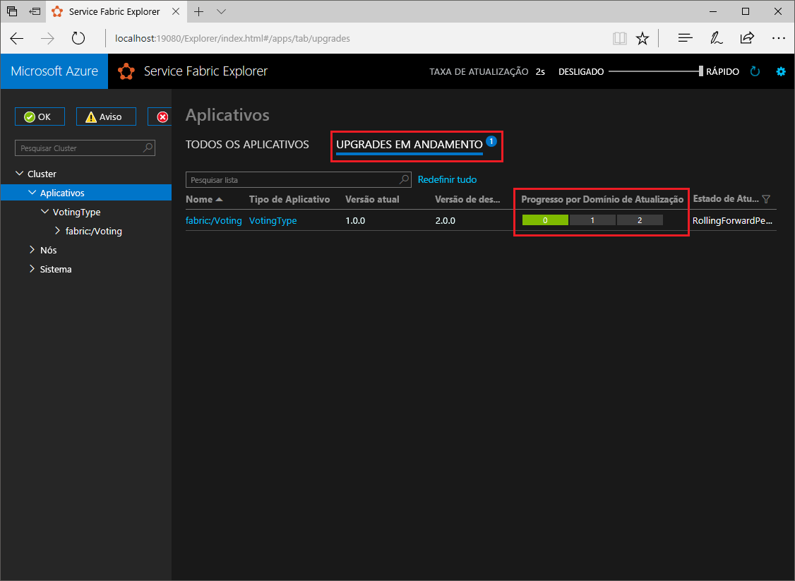 Atualizar Vista no Service Fabric Explorer