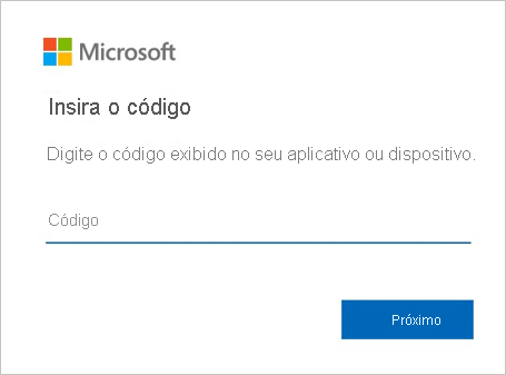 Captura de ecrã a mostrar o código de autenticação.