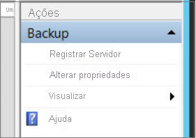 Captura de ecrã da opção de snap-in Azure Backup MMC para alterar as propriedades