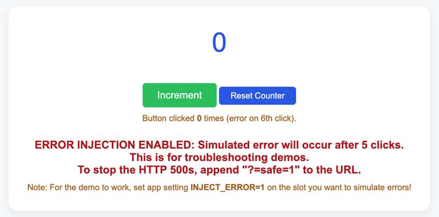 Captura de tela do exemplo .NET no slot quebrado.