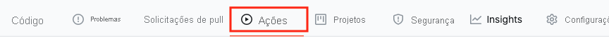 Item de menu Ações do GitHub