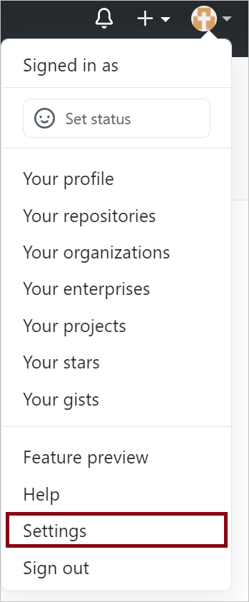 Open GitHub settings