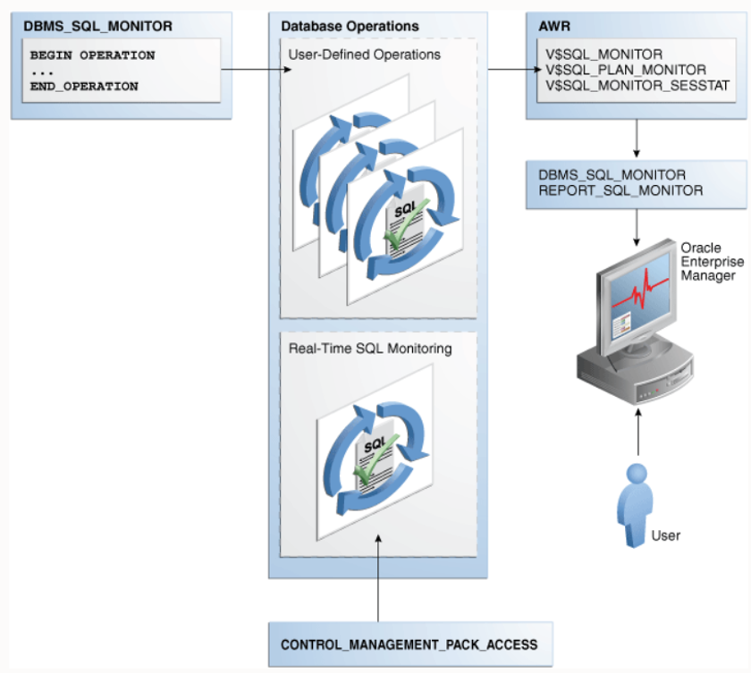 Diagram showing an overview of the monitoring environment for an Oracle warehouse.
