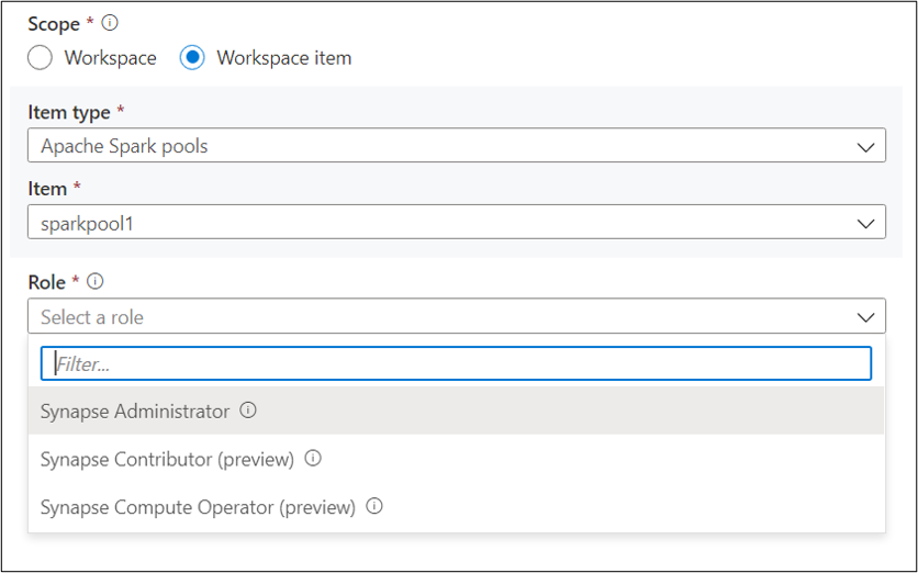 Add workspace item role assignment - select role