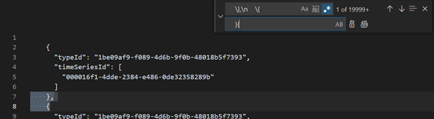 Captura de ecrã da migração do TSM para o Azure Data Explorer - procurar e substituir