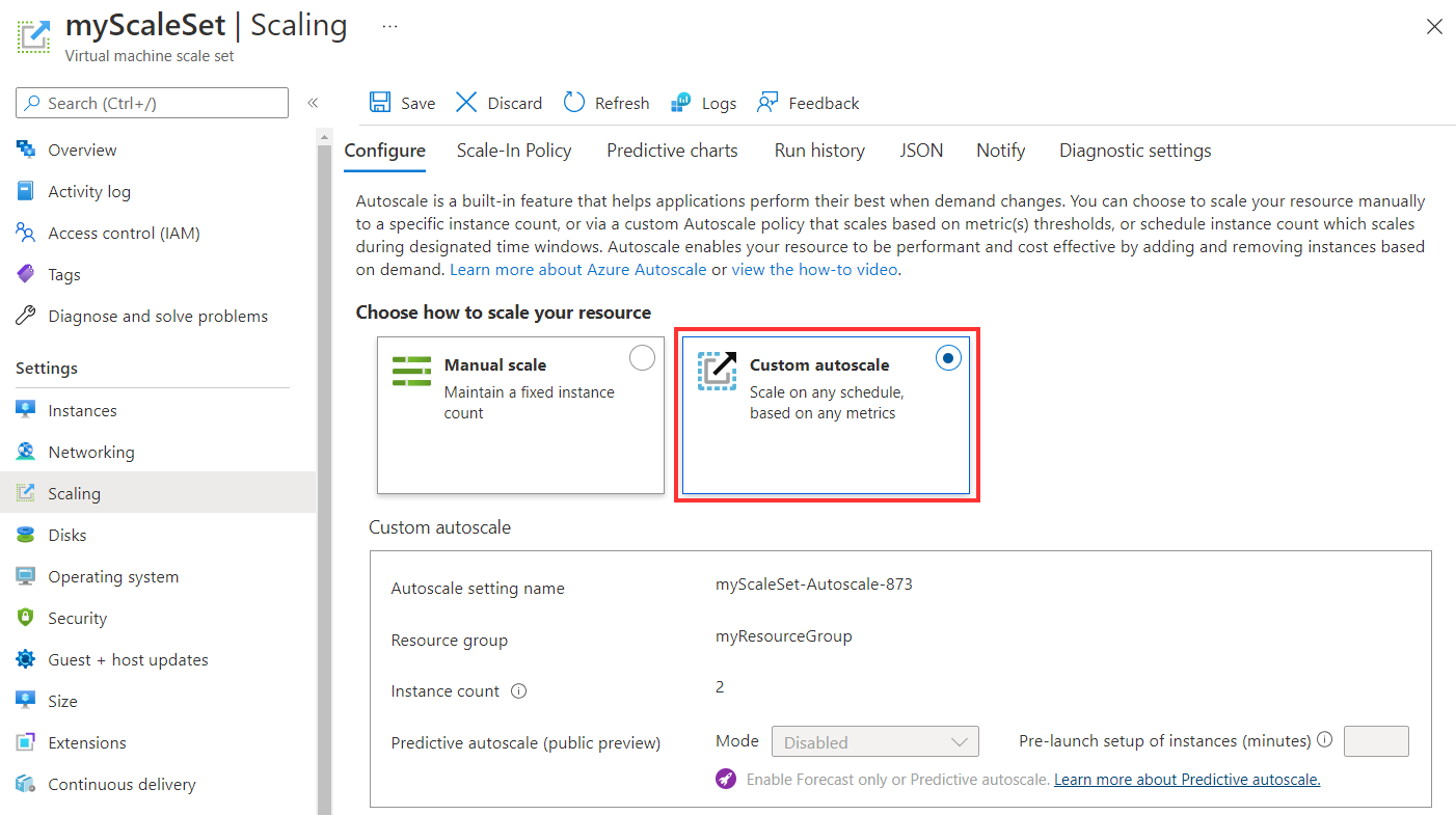 Ativar o dimensionamento automático no portal do Azure