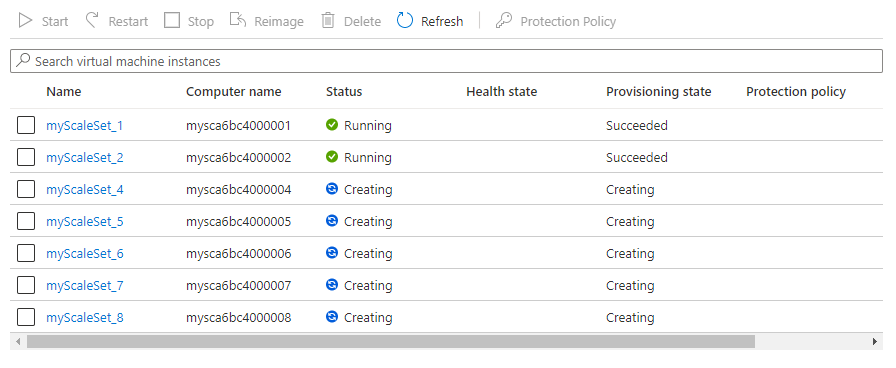 Ver uma lista de instâncias de VMs do conjunto de dimensionamento