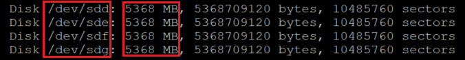 Captura de ecrã a mostrar o código que verifica os tamanhos do disco. Os resultados estão realçados.