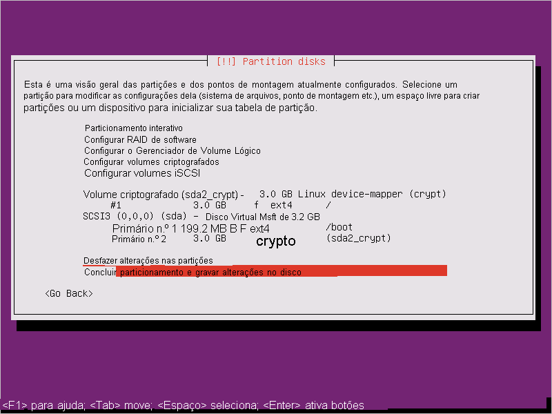 Ubuntu 16.04 Setup - Concluir particionamento