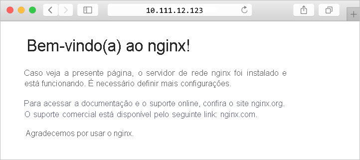 Captura de tela mostrando o site padrão NGINX em um navegador