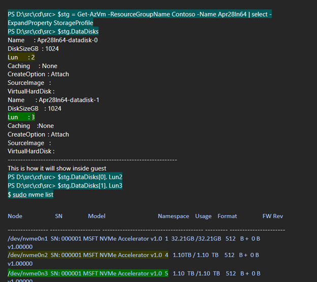 Captura de ecrã de um exemplo de resposta a um comando do Azure PowerShell.