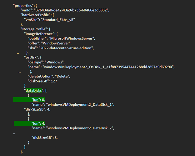 Captura de tela que mostra um exemplo de um comando do Azure PowerShell para identificar o disco NVMe em uma VM do Windows.