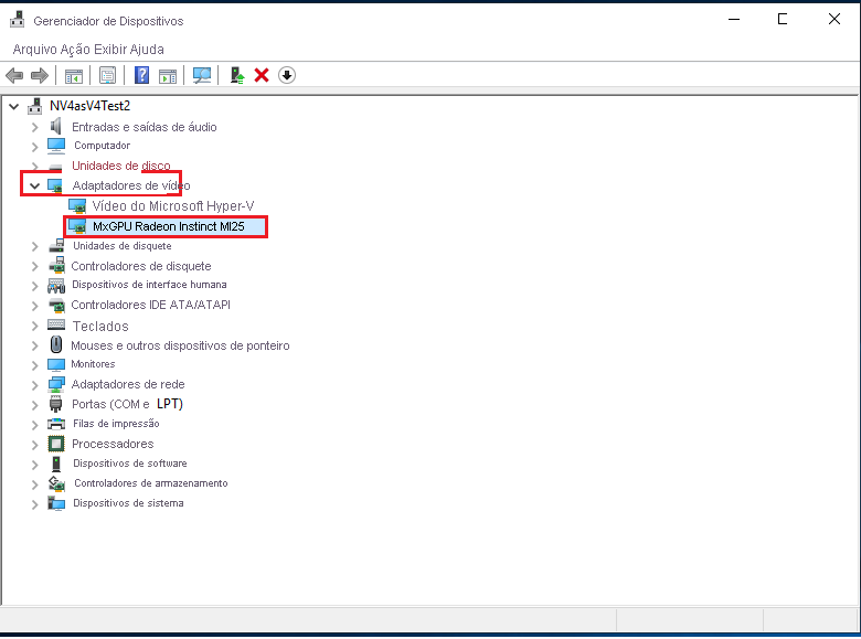 Screenshot that shows successful configuration of the Radeon Instinct MI25 card on an Azure NVv4 VM.