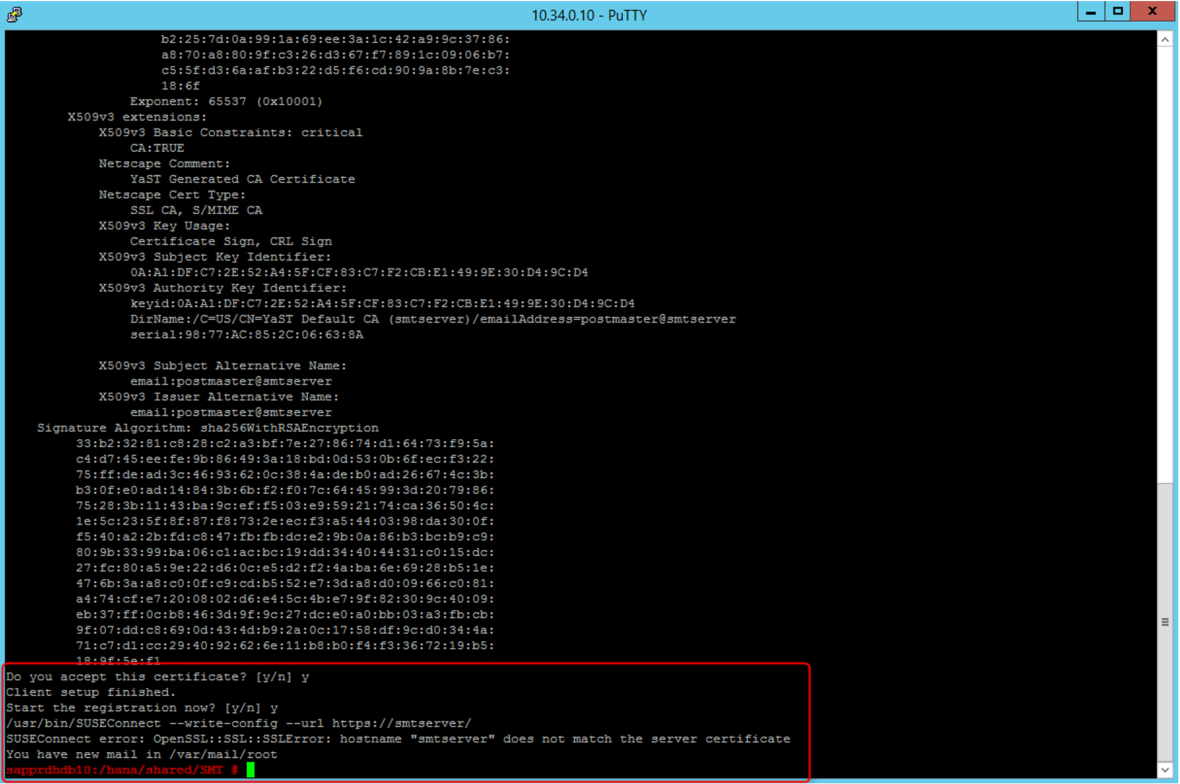 Screenshot of client registration failure.