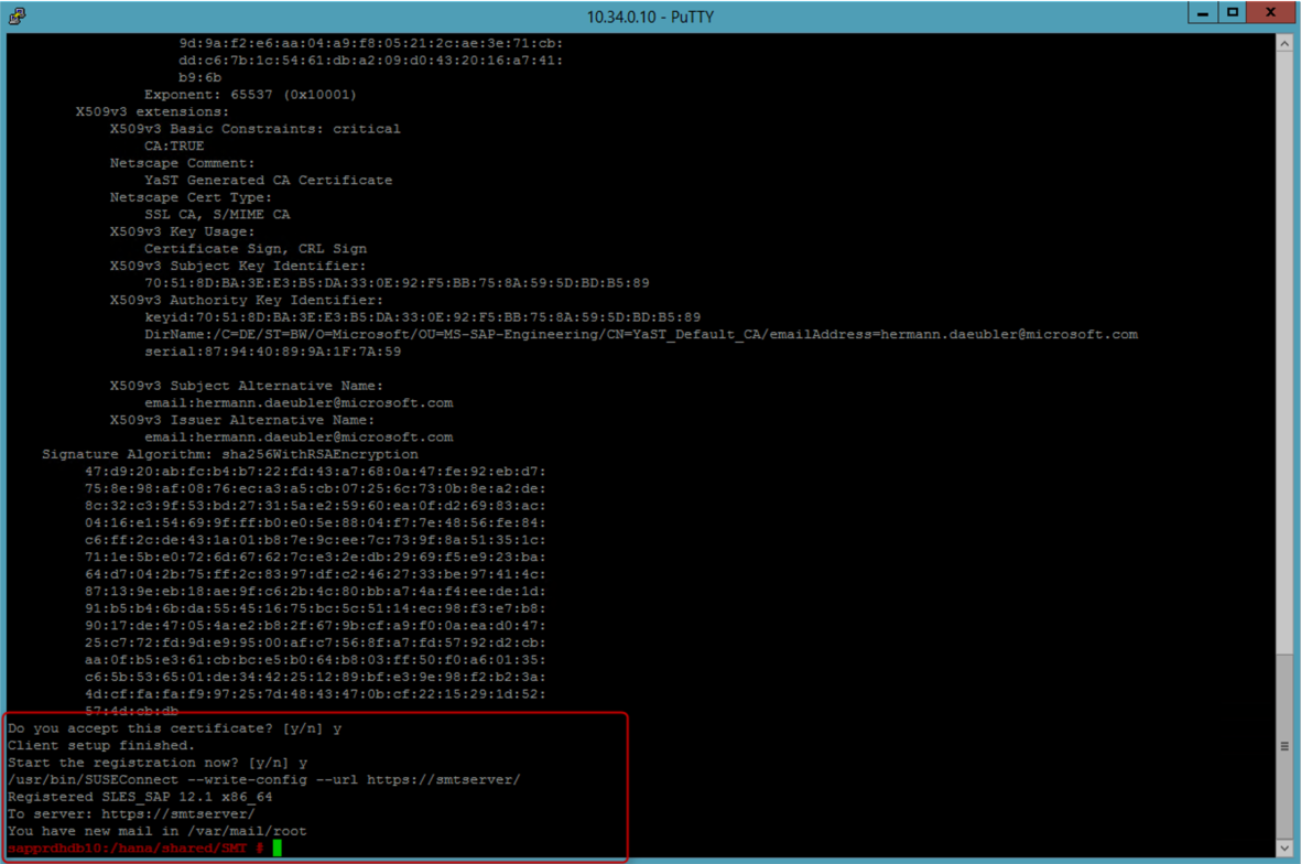 Screenshot of client registration success.