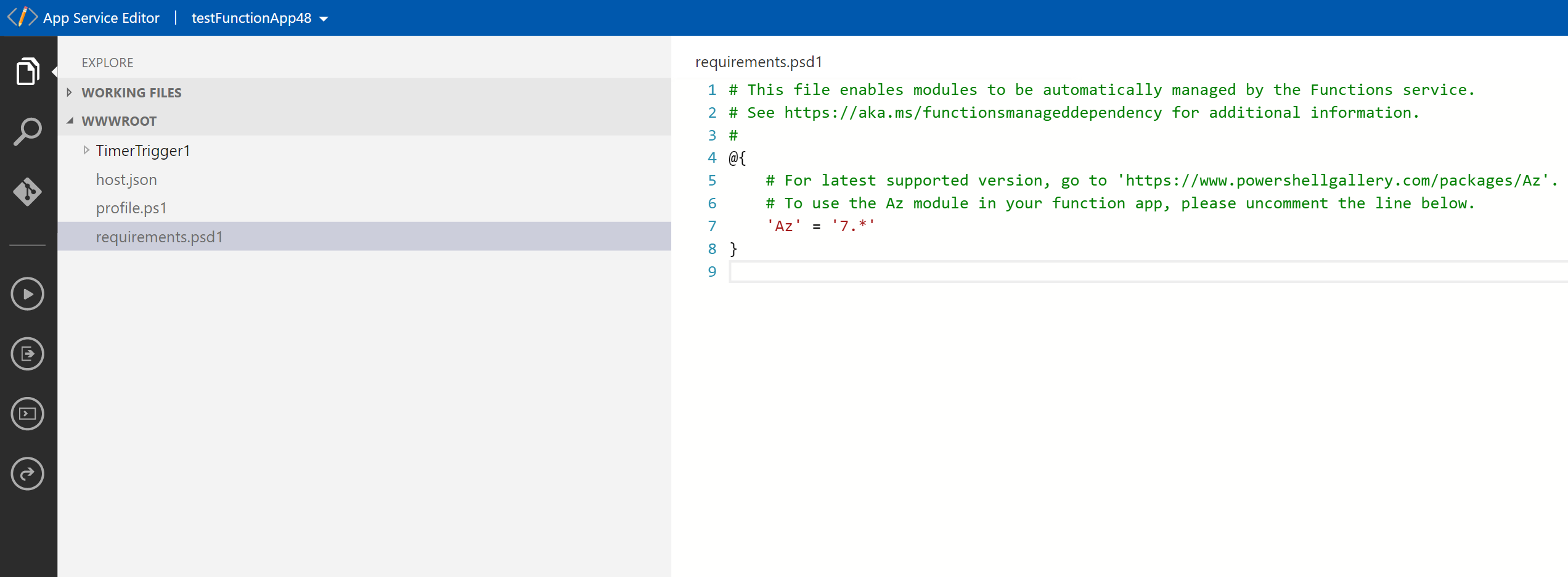 Captura de ecrã a mostrar o ficheiro de requisitos da aplicação de funções.