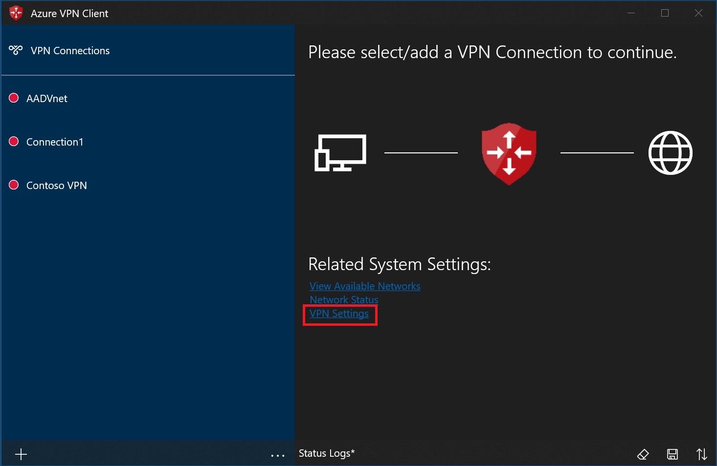 Screenshot of the VPN home page with