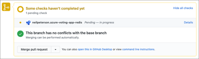 Captura de ecrã a mostrar um distintivo de estado do Azure DevOps num repositório do GitHub.