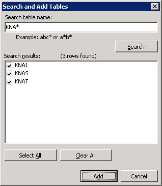 737fc9c3-5258-4693-a2f3-5b5b8d2483e9 DDEX plug-in Search and Add Tables name dialog box