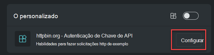 Captura de ecrã a mostrar a opção Configurar.