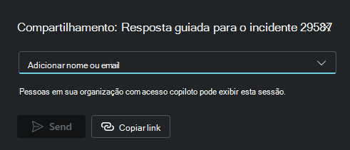 Captura de tela mostrando opções de link de compartilhamento de sessão para apenas copiar link ou enviar link por email.