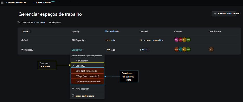 Imagem da página de atribuição e mudança de capacidades.