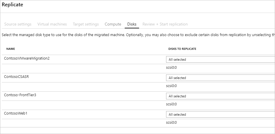 Captura de tela da opção Configurações de disco.