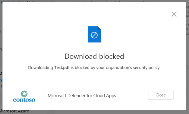 Captura de ecrã de uma mensagem de transferência bloqueada.