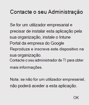 Captura de ecrã do pop-up de fim do suporte do perfil pessoal.