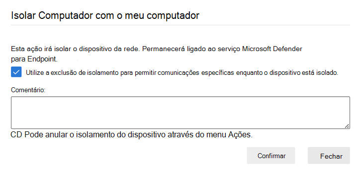 Captura de ecrã a mostrar como aplicar uma regra de exclusão a um dispositivo.