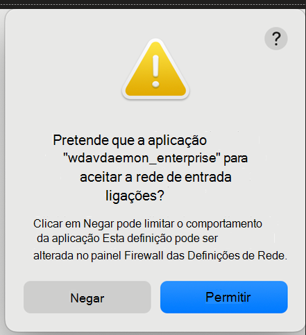Captura de ecrã a mostrar avisos sobre ligações de rede de entrada.