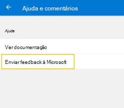 Selecione enviar feedback para a Microsoft