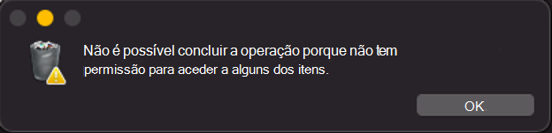 Captura de ecrã de uma mensagem do sistema macOS a indicar que a proteção contra violações bloqueou uma operação.
