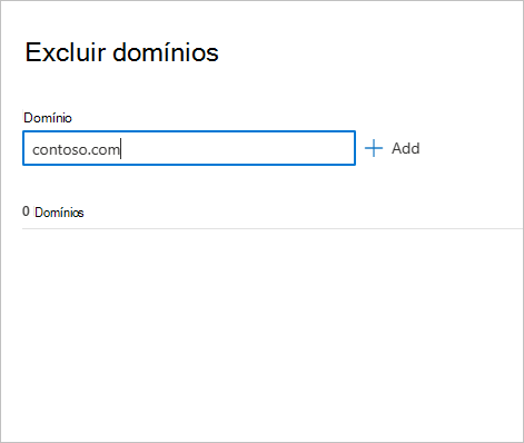 Captura de ecrã a mostrar como adicionar um domínio a ser excluído.