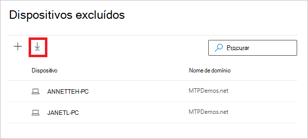 Captura de ecrã a mostrar como voltar a excluir dispositivos.