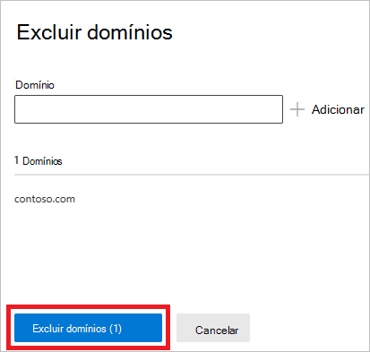 Captura de ecrã a mostrar como excluir domínios.