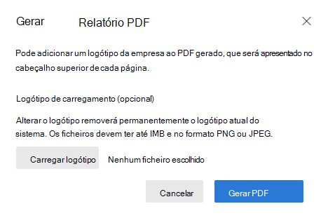 Captura de ecrã da caixa de diálogo Exportar para PDF