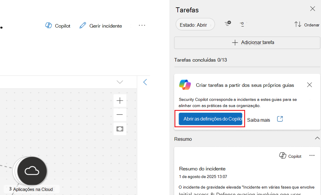 Captura de ecrã a mostrar a abertura das definições do Copilot no painel de tarefas.
