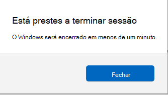 Captura de ecrã a mostrar um pedido de ecrã a informar sobre o fim de sessão.